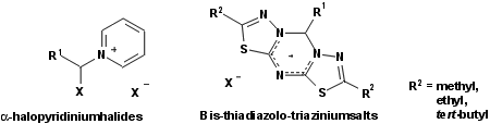 alpha-halopyridiniumhalides and bis-thiadiazolo-triaziniumsalts