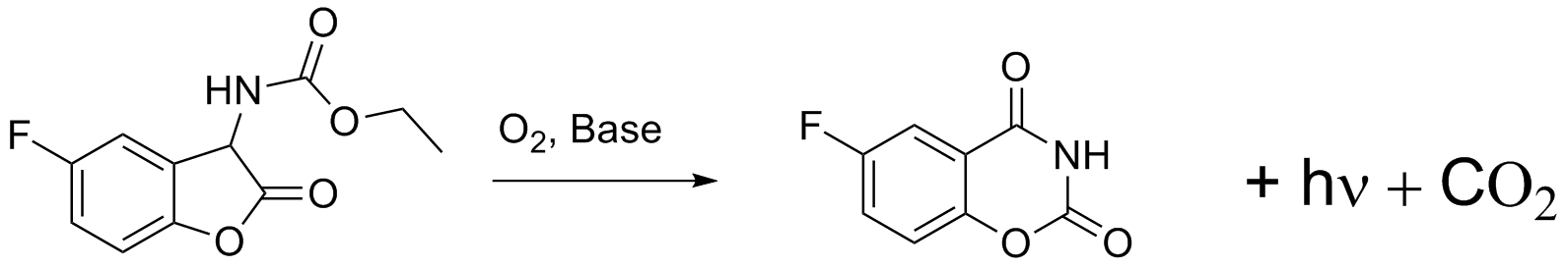Gleichung der Chemilumineszenzreaktion Reaktion eines Coumaranones 